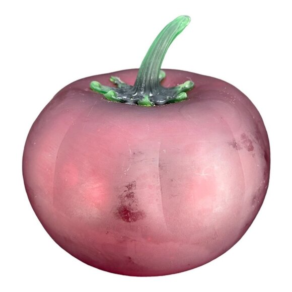 Vintage Hand Blown Large Tomato Hand Made Frosted Glass Paperweight Hollow 4”T - Picture 14 of 14